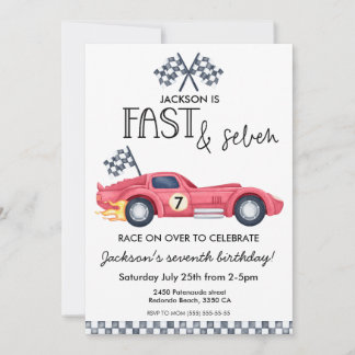 Invitación Cumpleaños 7º Cumpleaños Siete & Coches de carrera