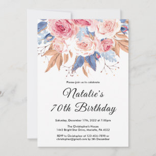 Invitación Cumpleaños 70 Acuarela Botánica Floral Flores
