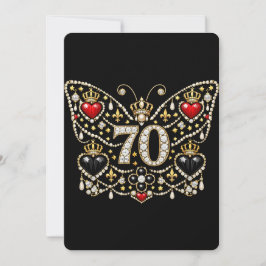 Invitación cumpleaños 70 adornado con diamantes mariposa