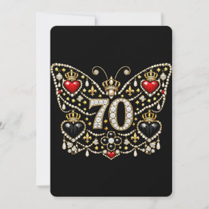 Invitación cumpleaños 70 adornado con diamantes mariposa