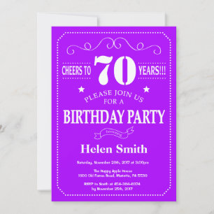 Invitación Cumpleaños 70 Años Púrpura y Blanco