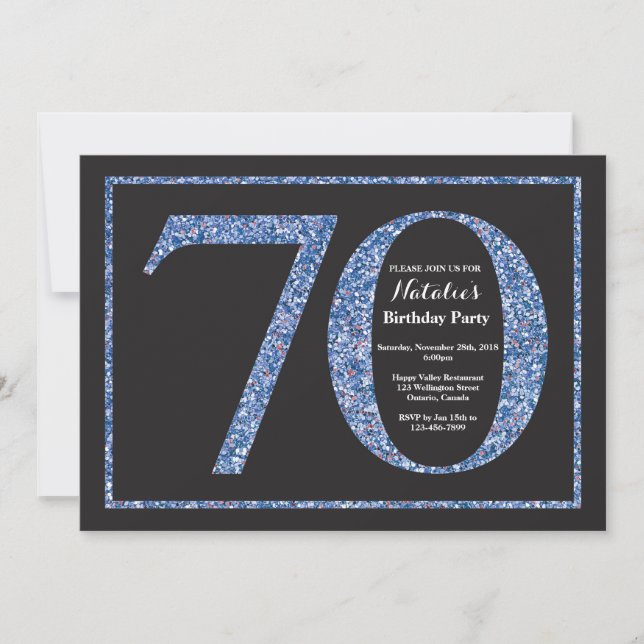 Invitación Cumpleaños 70 Azul Pizarra Brillante (Anverso)