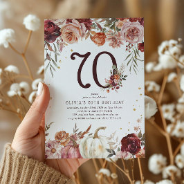 Invitación Cumpleaños 70 Boho Pumpkin Autumn Bloom