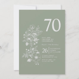 Invitación Cumpleaños 70 Botánico Flor Silvestre Verde Salvia
