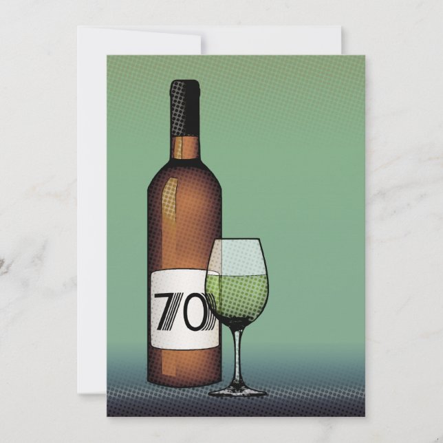Invitación Cumpleaños 70: botella de vino de media tonalidad  (Anverso)