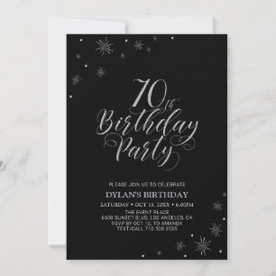 Invitación Cumpleaños 70 con estilo Silver & Black Moderno