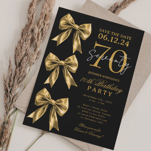 Invitación Cumpleaños 70 Coquette Bow Save Date Negro