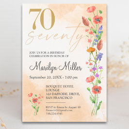 Invitación Cumpleaños 70 de Flor Silvestre Suave para Ella