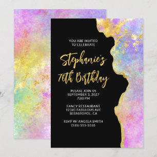 Invitación Cumpleaños 70 de glamour en rosa y dorado con fueg