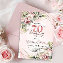 Invitación Cumpleaños 70 de Rosa Dorado Soñador Floral Verde