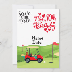 Invitación Cumpleaños 70 del golfista con carrito de golf Sav