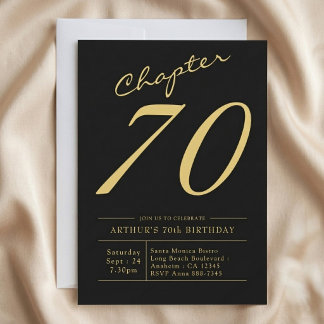 Invitación Cumpleaños 70 del padre 70 años fiesta de oro negr