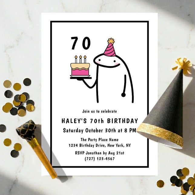 Invitación Cumpleaños 70 Divertido Meme Simple Blanco y Negro (Subido por el creador)