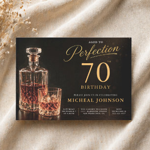 Invitación Cumpleaños 70 Dorado Negro Envejecido a la Perfecc