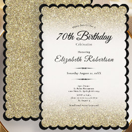 Invitación Cumpleaños 70 Elegante con Brillo Negro y Dorado