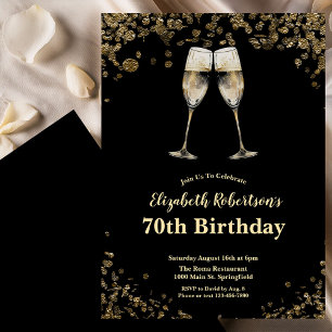 Invitación Cumpleaños 70 Elegante con Estilo en Negro y Dorad