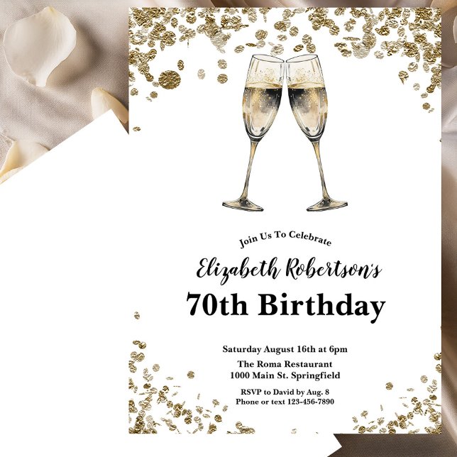 Invitación Cumpleaños 70 Elegante con Estilo Negro Blanco y D (Subido por el creador)