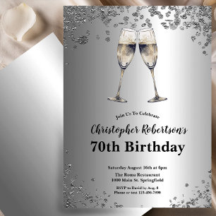 Invitación Cumpleaños 70 Elegante con Estilo Negro y Plata