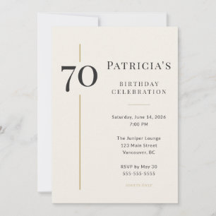 Invitación Cumpleaños 70 Elegante Crema y Dorado