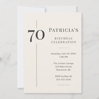 Invitación Cumpleaños 70 Elegante Crema y Dorado