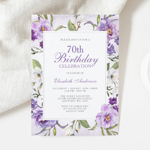 Invitación Cumpleaños 70 Elegante Floral Botánico Púrpura