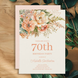 Invitación Cumpleaños 70 Elegante Floral Crema de Melocotón
