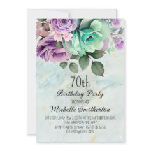 Cumpleaños 70 Elegante Floral Púrpura Verde Menta 