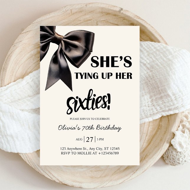 Invitación Cumpleaños 70 Elegante Lazo Negro (Subido por el creador)