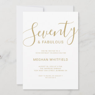 Invitación Cumpleaños 70 Elegante Oro Blanco Escritura Setent