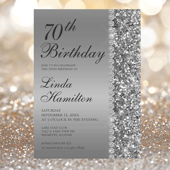 Invitación Cumpleaños 70 Elegante Plata (Subido por el creador)
