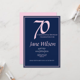 Invitación Cumpleaños 70 Elegante Rosa, Moderno Script Marino