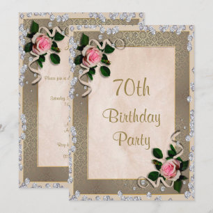 Invitación Cumpleaños 70 Elegantes Rosas Rosadas Enmarcadas