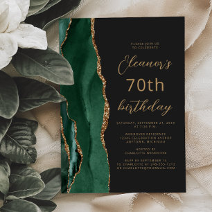 Invitación Cumpleaños 70 Esmeralda Verde Oro Ágata Oscuro Scr