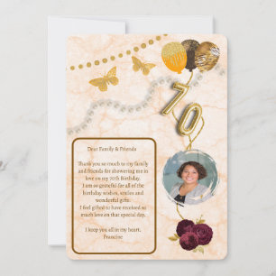 Invitación Cumpleaños 70 Floral & Globo de Hoja de Oro & Mens