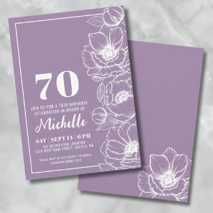 Invitación Cumpleaños 70 Floral Púrpura