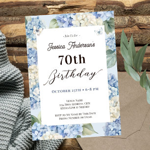Invitación Cumpleaños 70 Jardín adulto de Hortensias Azules