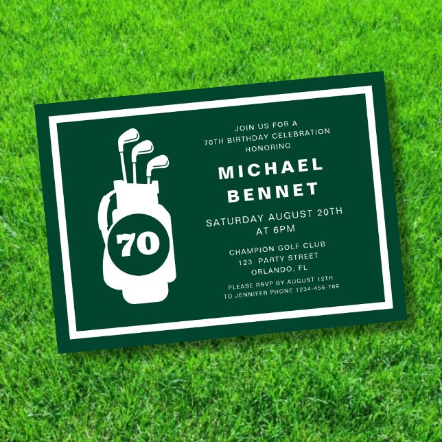 Invitación Cumpleaños 70 Modern Green Golf (Modern Green Golf 70th Birthday Invitation)