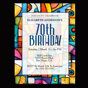 Invitación Cumpleaños 70 moderno cubista