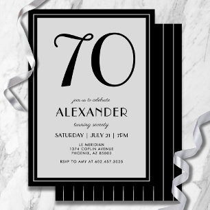 Invitación Cumpleaños 70 Moderno Minimalista Hombre Gris Negr