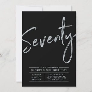 Invitación Cumpleaños 70 Moderno Plateado y Negro
