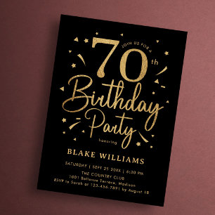 Invitación Cumpleaños 70 negro oro