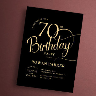 Invitación Cumpleaños 70 Negro Oro Escritura Elegante