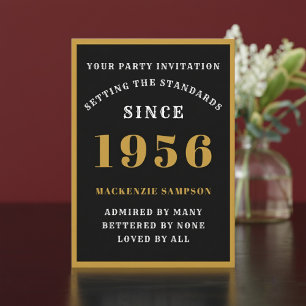 Invitación Cumpleaños 70 personalizado 1956 negro dorado eleg