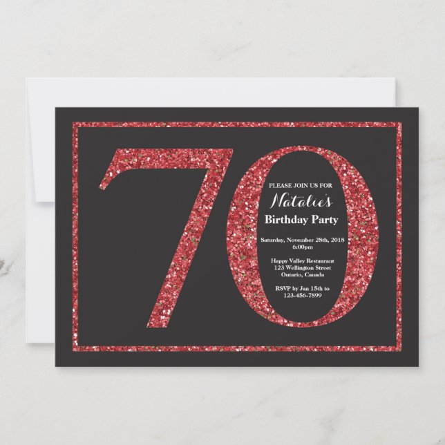Invitación Cumpleaños 70 Rojo Brillo Pizarra (Anverso)