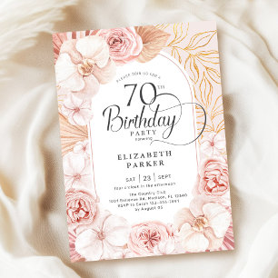 Invitación Cumpleaños 70 Rosa Dorado Floral