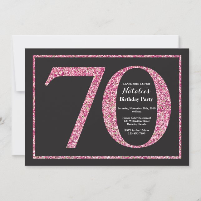 Invitación Cumpleaños 70 Rosa Tiza Brillante (Anverso)