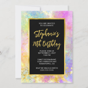 Invitación Cumpleaños 70 Rosa y Dorado Glam Fire Opal