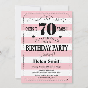 Invitación Cumpleaños 70 Rosa y Rayas Blancas