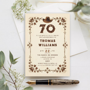 Invitación Cumpleaños 70 Rustico Vintage Vaquero Occidental V