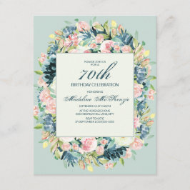 Invitación Cumpleaños 70 Vintage Blush Rosa Marfil Floral Men